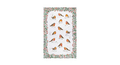 Robins & Berry Border Festive Graphic Print 100% Cotton Tea Towel