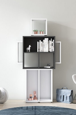 Robotic Bookcase 8 Compartments Display Unit, 82 x 25 x 154 cm Free Standing Shelves, Bookshelf, Open Cabinet, White/Anthracite