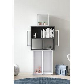 Robotic Bookcase 8 Compartments Display Unit, 82 x 25 x 154 cm Free Standing Shelves, Bookshelf, Open Cabinet, White/Anthracite