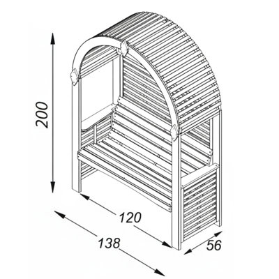 Roccolo Arbour with bench, half trellis h200x138x56 cm