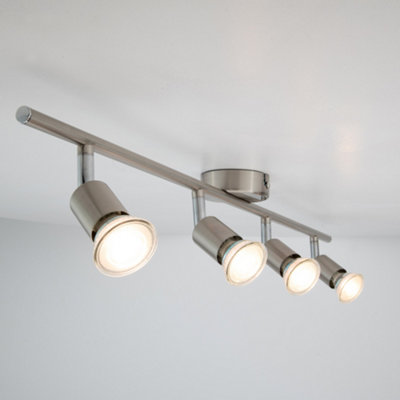 Rochdale Spotlight Brushed Nickel GU10 4-Bar Quad Ceiling Light Fitting Spot Light LED Compatible, Adjustable Lamp Head