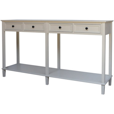 Rochemaure 4-Drawer White Console Table with Bottom Shelf