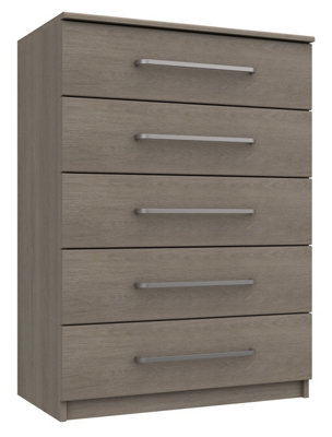 Rochester 5 Drawer Chest - Grey Oak on Express Delivery and Ready Assembled