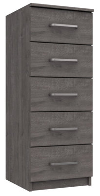 Rochester 5 Drawer TallBoy - Dark Grey Oak on Express Delivery and Ready Assembled