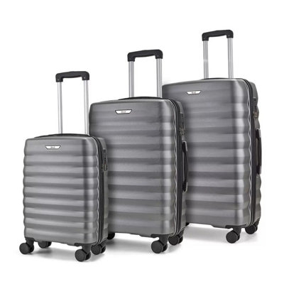 Rock Berlin 3 Piece Hardside Luggage Set Charcoal Durable ABS Suitcases ...