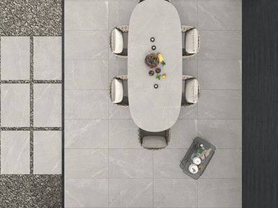 Rock Grey 600x900x20mm porcelain paver. Pack of 40 with coverage of 21.6 sqr mtrs.