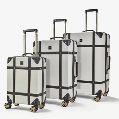 Rock Vintage 3 Piece Cream Hardside Luggage Set with TSA Locks, 8 Easy ...