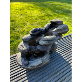 Rock Waterfall Water Feature with LED Lights - Solar Powered 45x23x24.5cm
