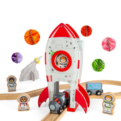 Rocket Ship- Wooden Railway Accessory, Spaceship Toy for Train Set