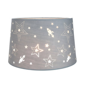 Rockets and Stars Childrens/Kids Grey Cotton 25cm Bedroom Pendant or Lamp Shade