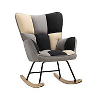 Rocking Armchair Linen Upholstered Rocker Chair Patchwork Accent Recliner Sofa Chair