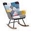 Rocking Armchair Patchwork Fabric Upholstered Rocker Recliner Chair with Rubber Wood Runner,Colorful