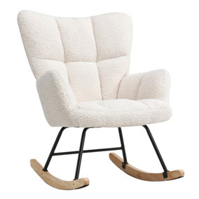 Rocking Armchair Tufted Upholstered Rocker Chair Recliner Sofa Chair, Cream
