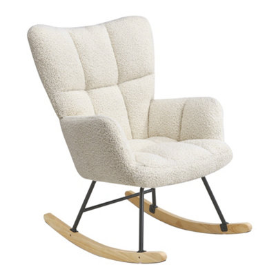 Rocking Armchair Tufted Upholstered Rocker Chair Recliner Sofa Chair Cream
