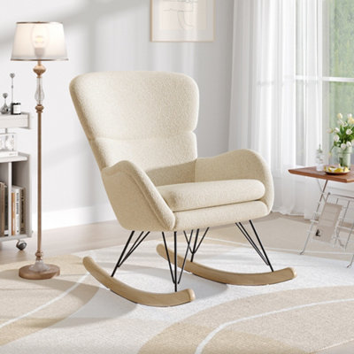 Rocking Chair Faux Wool Upholstered Rocking with Removable Padded Seat ...