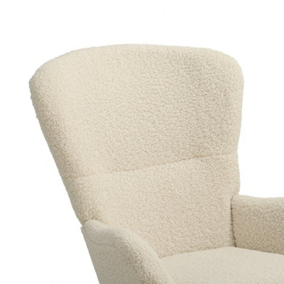 Rocking Chair Faux Wool Upholstered Rocking with Removable Padded Seat and High Back