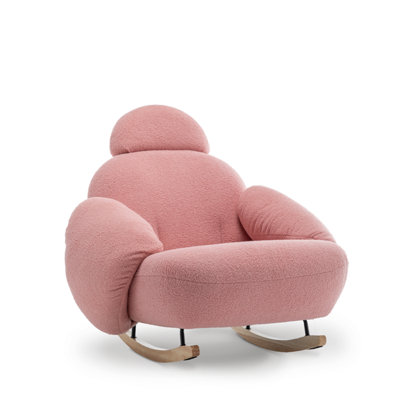 Rocking Chair for Nursery Room in Pink Teddy Boucle Fabric