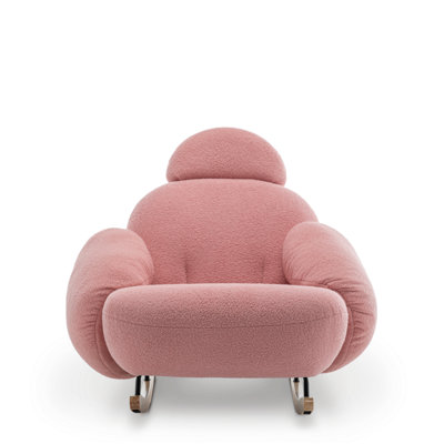 Rocking Chair for Nursery Room in Pink Teddy Boucle Fabric