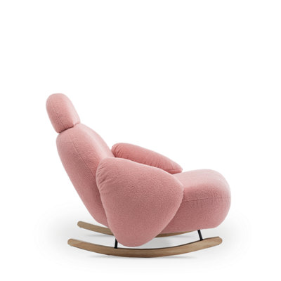 Rocking Chair for Nursery Room in Pink Teddy Boucle Fabric