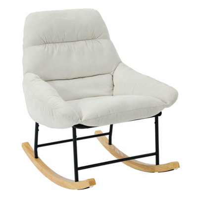 Rocking Chair Nursery Teddy, Upholstered Chenille Fabric Rocker, Beige