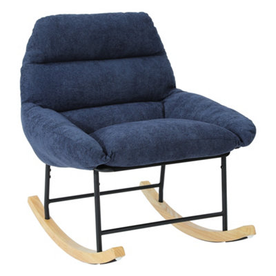 Rocking Chair Nursery Teddy, Upholstered Lamb Fleece Rocker, Blue Grey