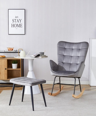 Rocking chair recliner lounge with footstool grey velvet sofa living ...