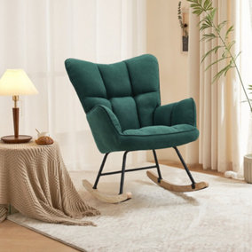 Rocking Chair Tufted Upholstered Glider Rocker with High Backrest Reading Chair Modern Rocking Accent Chairs Green