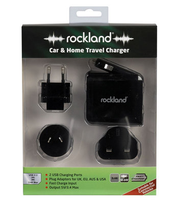 Rockland RTK003 Car & Home Travel Charger 2 USB Charging Ports For UK EU AUS US