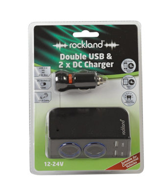 Rockland RUD003 Double USB & 2x DC Car Charger For Mobile Phone Smartphone