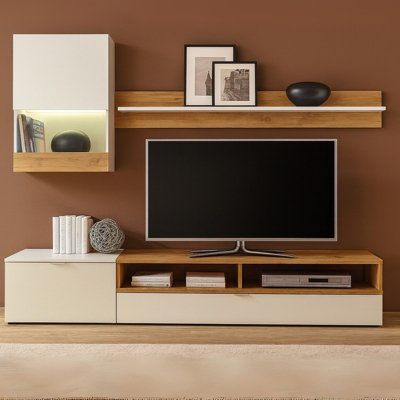 ROCO Modular TV Unit with Storage Modern Design White and Golden Oak ...