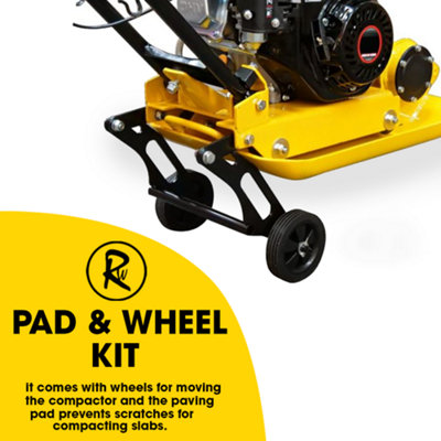 RocwooD 14 Inch Petrol Wacker Compactor Plate 196cc Plus FREE Pad and Wheel Kit - 3