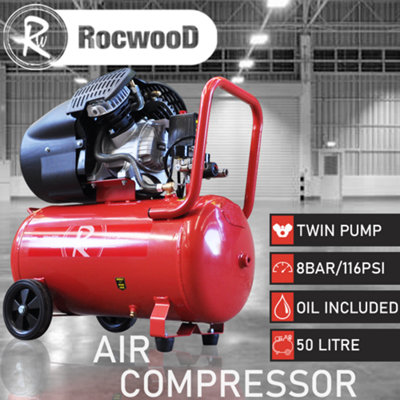 RocwooD Air Compressor Electric 50L Litre 2200w Silent 116PSI