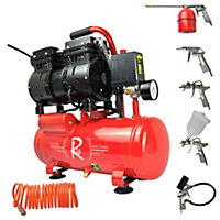 RocwooD Air Compressor Electric 8L Litre 550w Silent 116PSI Plus 5pc Tool Kit