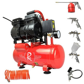 RocwooD Air Compressor Electric 8L Litre 550w Silent 116PSI Plus 5pc Tool Kit