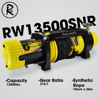 RocwooD Electric Winch 13500 Lbs 12V Synthetic Rope - 4