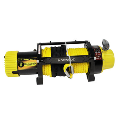 RocwooD Electric Winch 13500 Lbs 12V Synthetic Rope - 6