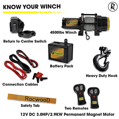 RocwooD Electric Winch 4500 Lbs 12V Steel Rope