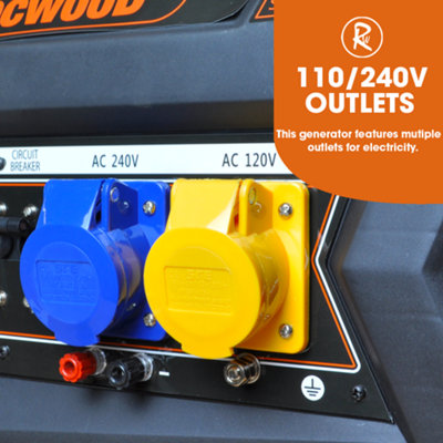 RocwooD Petrol Generator Recoil Start 2800W 8HP 3.4KVA - 5
