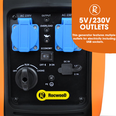 RocwooD Petrol Inverter Generator 2000W Portable Camping - 5