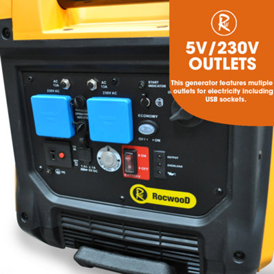 RocwooD Petrol Inverter Generator 4000W Portable Camping - 5