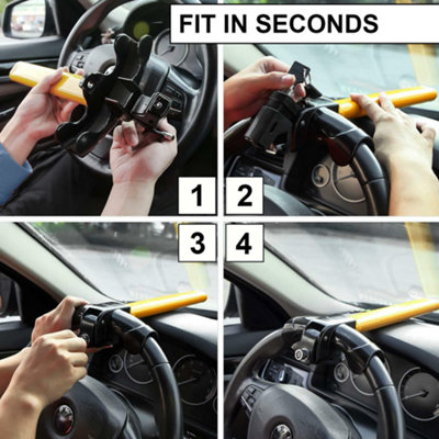 RocwooD Steering Wheel Lock Heavy Duty Car Safety High Security Key - 3