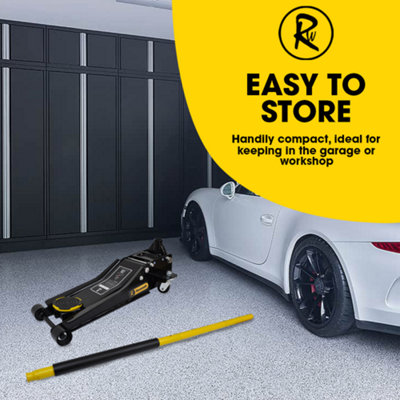 JCB T830028 - 3 Tonne Heavy-duty Hydraulic Long Trolley Jack - Garage Tools