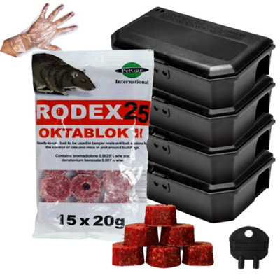 Rodex Oktablock-II 300g with 4 Mouse Poison Bait Box Single Feed Fast Acting Mouse Killer Wax Block Bait for Mice Control