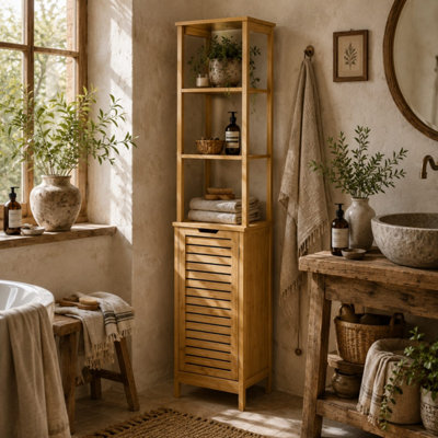 Rolema Vefa Tall Slim Triangular Corner Bathroom Cabinet 3-Tier ...
