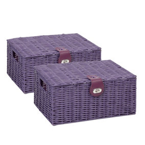 Roll over image to zoom in      2 x Arpan Resin Woven Storage Hamper Basket Box with Lid & Lock (Purple - Medium)