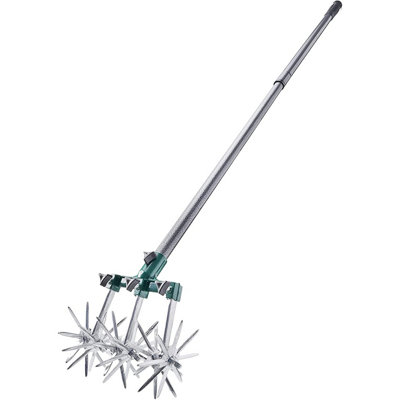 Rolling Cultivator Garden Tool - 18 Offset Blades with Adjustable Telescopic Long Handled - Measures H128 x W16cm