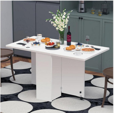 Rolling Drop Leaf Dining Table Folding Kitchen Table w/ Open Shelve