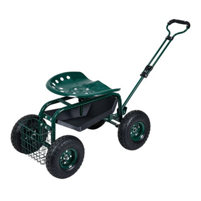 Rolling Garden Cart with Seat and Tool Tray