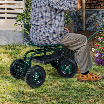 Rolling Garden Cart with Seat and Tool Tray