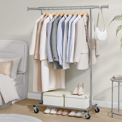Rolling Garment Rack, Sturdy Clothes Stand with Expandable Hanging Bar ...